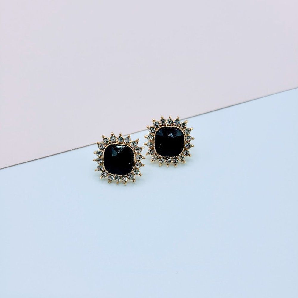 5/$25 Black Crystal Large Stud Earrings - Picture 5 of 9